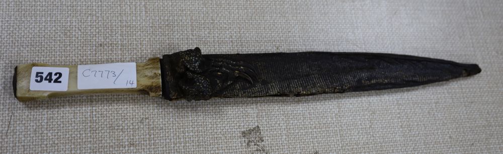 A bone handled Sudanese knife with lizard skin cover